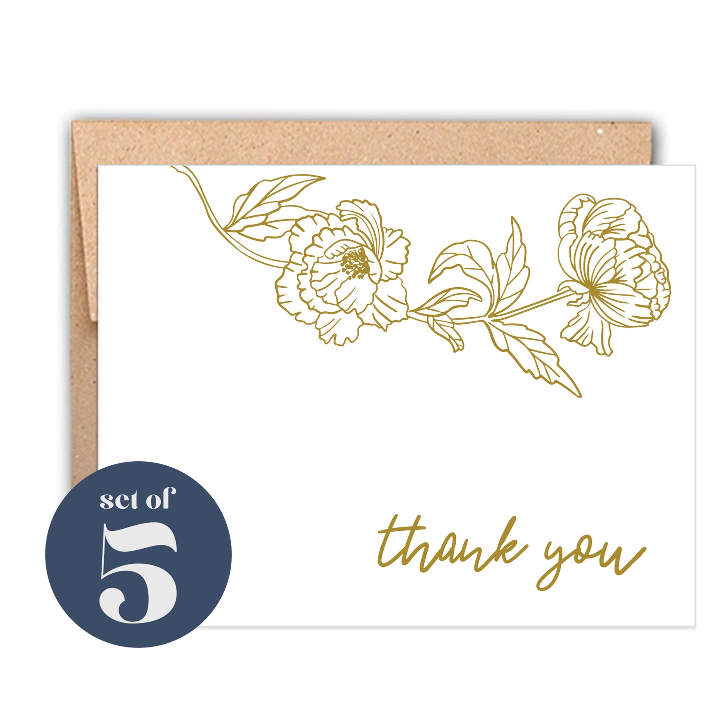 Gold Peony Thank You Card Set