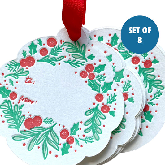 holiday wreath gift tag